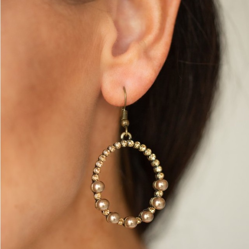 Topaz rhinestone and brass small hoop earrings